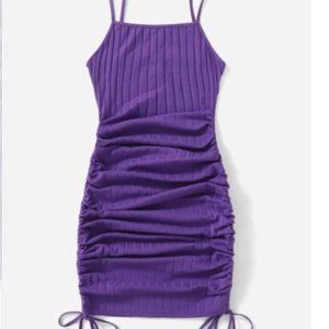 Drawstring side rib-knit dress